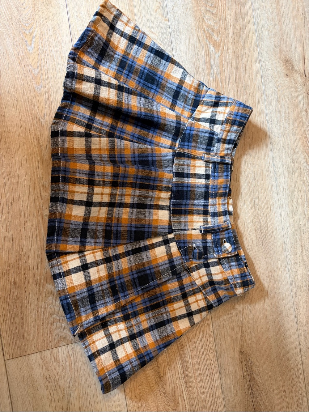 Free People Plaid Skort in Blue, Tan and White